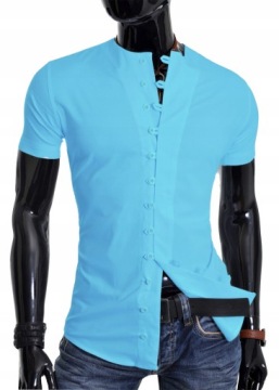 Хлопковая мужская повседневная рубашка с воротником-стойкой