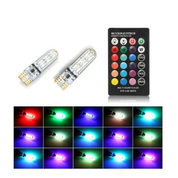 Żarówki W5W T10 LED 5050 RGB z pilotem IR