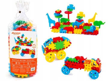 Marioinex Klocki WAFFLE MIX 100 elementów Konstrukcyjne WAFLE Worek