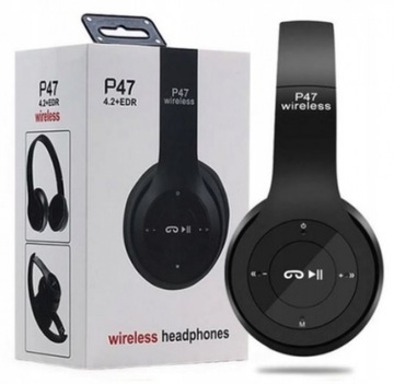 BEZPRZEWODOWE SŁUCHAWKI NAUSZNE CZARNE Bluetooth P47 Mic Mp3 SD