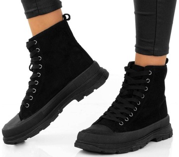 6833 TRAMPKI CZARNE ZAMSZOWE WYSOKIE SOLIDNE 37