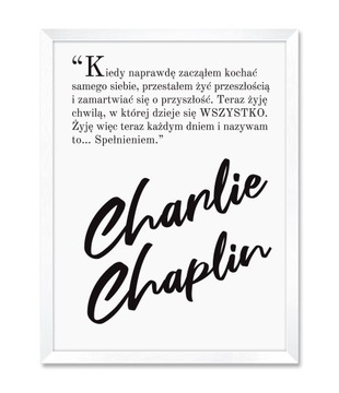 Duży obraz plakat biała rama cytat CHARLIE CHAPLIN