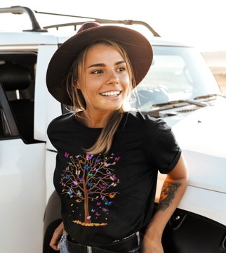 MODNA KOSZULKA DAMSKA Z NADRUKIEM DRZEWO MOTYLE