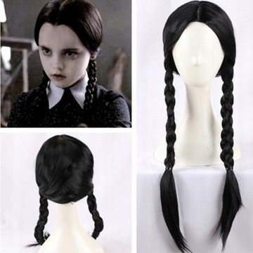 ДЛИННЫЙ ЧЕРНЫЙ ПАРИК ДЛЯ СРЕДЫ АДДАМС КОСПЛЕЙ МЯЧ КЛАССИЧЕСКАЯ ПРИЧЕСКА 56 СМ