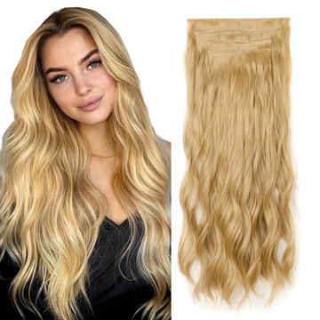 55CM Syntetyczne WŁOSY Kręcona DOCZEPIANE CLIP IN Falowana Blond