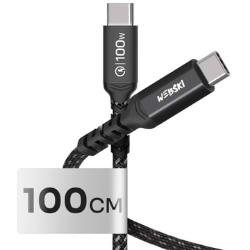 MOCNY WEBSKI KABEL PRZEWÓD 100CM 100W 5A QC PD USB-C/USB-C