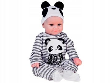 Urocza miękka Lalka Chłopiec 45cm jak żywa ubrana kombinezon Panda AR5358