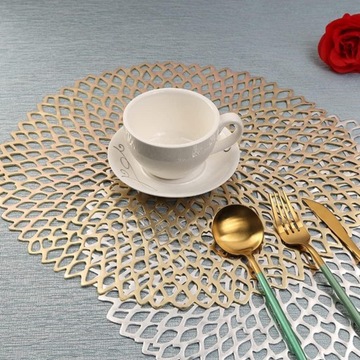ДЕКОРАТИВНАЯ ПОДКЛАДКА НА КУХОННЫЙ СТОЛ, ЗОЛОТО КРУГЛЫЙ, АЖУРНАЯ ТАРЕЛКА КОВРИК