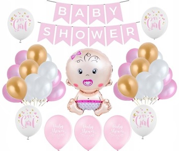Zestaw Balony Baby Shower Różowy Girl Dziewczynka