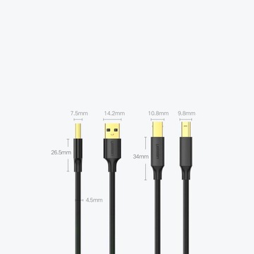 KABEL DO DRUKARKI SKANERA UGREEN PRZEWÓD USB-A - USB-B 480Mb/s 5M