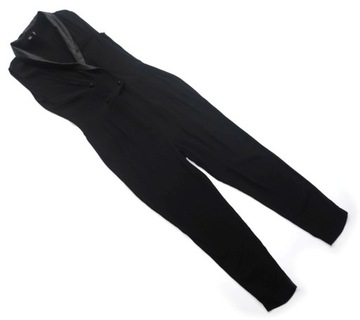 MANGO XS/34 CZARNY KOMBINEZON ELEGANCKI KOŁNIERZ SKÓRA DOPASOWANY SEXY 7/8