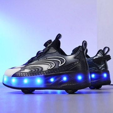 РОЛИКОВЫЕ ТУШИНКИ РОЛИКОВЫЕ ТУФЛИ ЧЕРНЫЕ LED РОЛИКИ РОЛИКИ БЕЗ ШНУРОВКИ