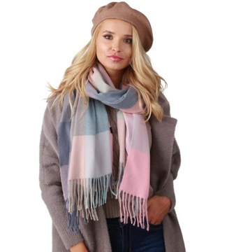 Gruby szalik szal w KRATĘ frędzle wz4