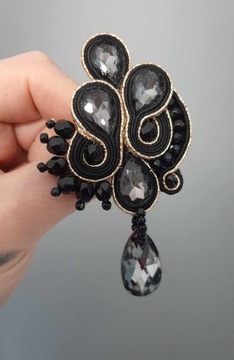 БРОШЬ ЧЕРНЫЙ ГРАФИТ ЗОЛОТО БОЛЬШОЙ КРИСТАЛЛ КРАСИВАЯ ЭЛЕГАНТНАЯ 8 SWAROVSKI