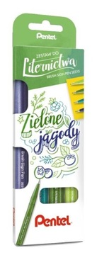 Zestaw pisaków do kaligrafii Pentel SES15C odcienie zieleni, 4 kolory