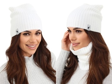 CZAPKA SMERFETKA BEANIE LEKKA POLSKA ECRU 2427