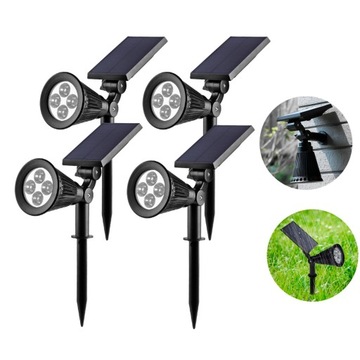 4x Lampa Solarna Wbijana Reflektor 4 LED Czujnik Zmierzchu Ciepła Biel