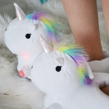 ТАПОЧКИ БЕЛЫЕ ЕДИНОРОГИ В ПОДАРОК, СВЕТЯЩИЕСЯ, ТАПОЧКИ ЖЕНСКИЕ, ДЕВОЧКЕ