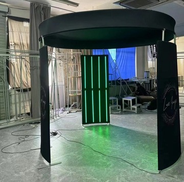 360-градусная фотобудка с чемоданом + крыша и стены, светодиодная RGB-кабина, 80 см, ЛОГОТИП