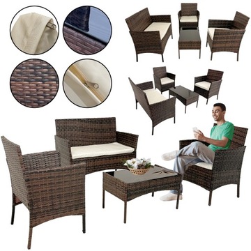KOMPLET MEBLE OGRODOWE RATTANOWE WYPOCZYNEK SOFA STOLIK RENO II BRĄZ
