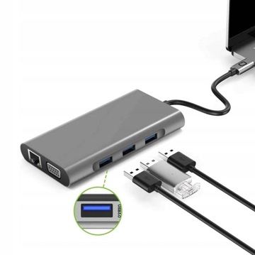Адаптер HUB 10in1 USB 3.0 PD 87 Вт HDMI SD VGA RJ45