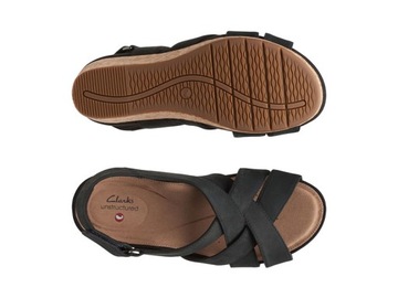 CLARKS Sandały damskie Un Capri Step czarne skórzane na koturnie 39,5