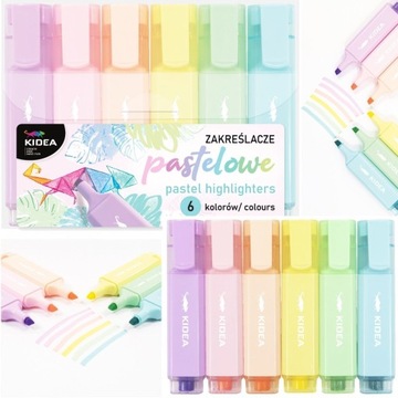 ZAKREŚLACZE PASTELOWE 6 KOLORÓW KIDEA