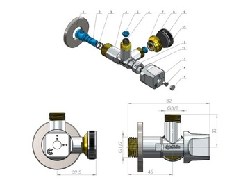 Zawór kątowy PODWÓJNY 1/2x3/4x3/8 CALIDO MULTI