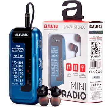 MAŁE RADIO BATERYJNE PRZENOŚNE KIESZONKOWE STEREO + SŁUCHAWKI AIWA R-22BL