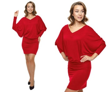 Luźna sukienka nietoperz kimono z dekoltem w serek, 2XL/3XL