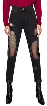 Jeansy spodnie z dziurami mom fit Zara czarne r.36
