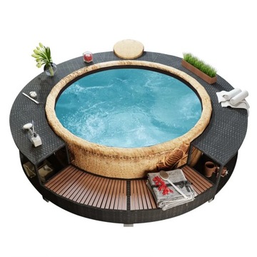 Obudowa do basenu z hydromasażem/spa, czarny polirattan