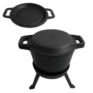 Чугунный охотничий котел Kinghoff 8л с крышкой для жарки жареного мяса на гриле