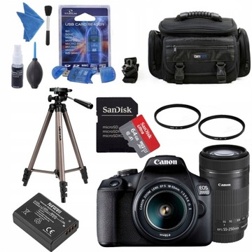 CANON EOS 2000D + 18-55 IS II + 55-250 IS STM 2X AKU