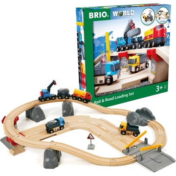 BRIO 33210 WORLD ZESTAW DROGOWO KOLEJOWY ZAŁADUNKOWY KOLEJKA + CIĘŻARÓWKI