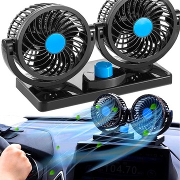PODWÓJNY WENTYLATOR 360° WIATRAK SAMOCHODOWY REGULACJA CICHY KOKPIT 12V 24V