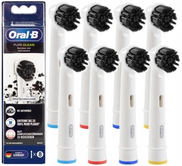 8x KOŃCÓWKI GŁÓWKI ORAL-B PURE CLEAN WYBIELAJĄCE Z WĘGLEM CHARCOAL