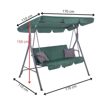 САДОВЫЕ КАЧЕЛИ, БОЛЬШИЕ, СКАМЬЯ-КАЧАЛКА НА 3 ЧЕЛОВЕКА + ЗЕЛЕНЫЕ ПОДУШКИ С ВЕРШИНОЙ