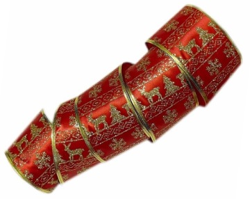 ŚWIĄTECZNA WSTĄŻKA CZERWONA BROKAT ZŁOTY RENIFER GWIAZDKI 65mm W23/110-2