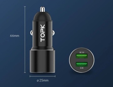 Автомобильное зарядное устройство TOPK Dual Quick Charge 3.0