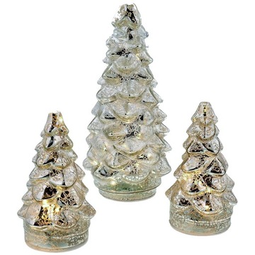 СТЕКЛЯННАЯ ЕЛКА СО СВЕТОДИОДНОЙ ПОДСВЕТКОЙ, 3 ШТ.