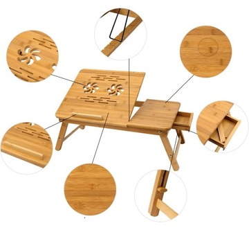 STOLIK POD LAPTOPA DO ŁÓŻKA SKŁADANY MOBILNY REGULOWANY BAMBOO ŚNIADANIOWY