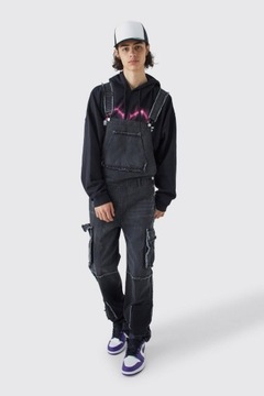 KC02203 *BOOHOO JEANSOWE SPODNIE OGRODNICZKI KIESZENIE CARGO M