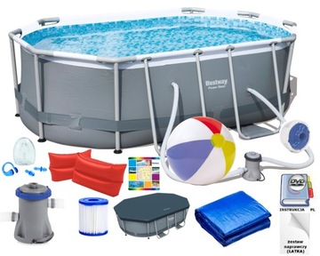 BASEN STELAŻOWY OGRODOWY 305x200x84cm OWALNY BESTWAY ZESTAW 17w1
