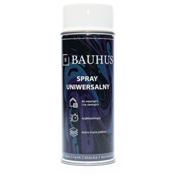 BAUHUS LAKIER UNIWERSALNY FARBA SPRAY EMALIOWA RAL 9010 BIAŁY POŁYSK