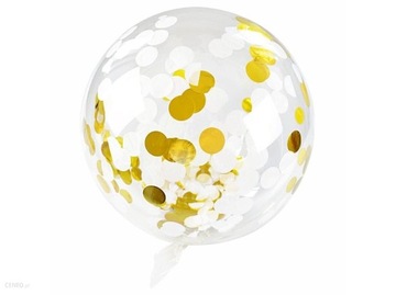 BALON TRANSPARENTNY KONFETTI ZŁOTE 45 CM