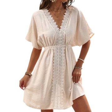 Elegancka damska letnia plażowa sukienka midi z koronką, S-XL