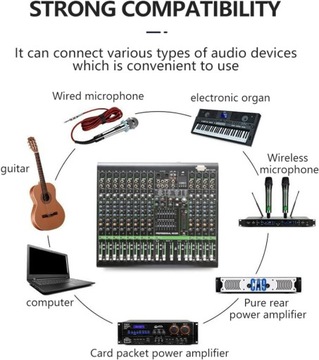 DJ-консоль Micfuns, 14 каналов, эквалайзер, 16DSP, MP3, USB, Bluetooth, 48 В
