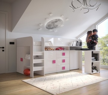 Мезонин двухъярусная кровать, письменный стол, шкаф, комод Т1