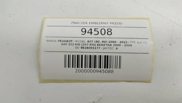 ZNAKY ZNAK PŘEDNÍ PEUGEOT 607 2001 9638055177